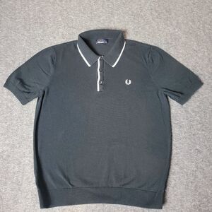 Fred Perry Polo Shirt Mens Size XL Black White Trim Knitted Tipped Mods Casuals